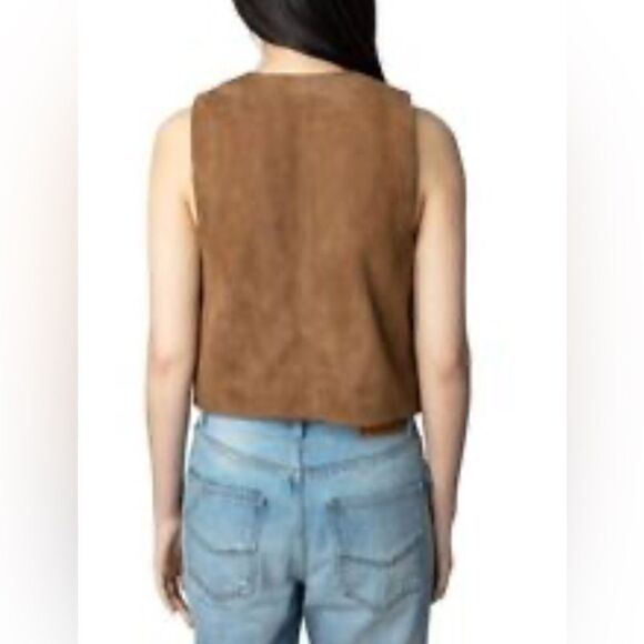 ZADIG & VOLTAIRE western vest EM Daim real Suede Leather vest in Cognac NWT 42 - Picture 2 of 7